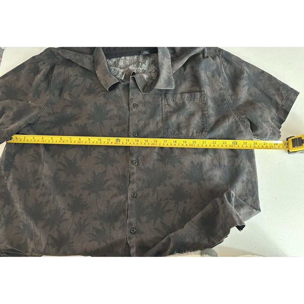 Nat Nast Shirt Mens XXL Gray Black Hawaiian Palm Trees Silk Button Up Camp - Picture 3 of 8